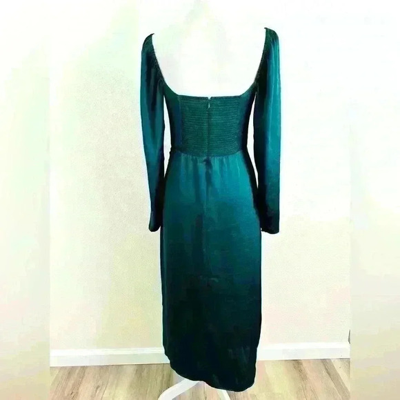 Aritzia Wilfred Emerald Green Satin Long Sleeve Midi Dress Size 8 - Picture 4 of 13